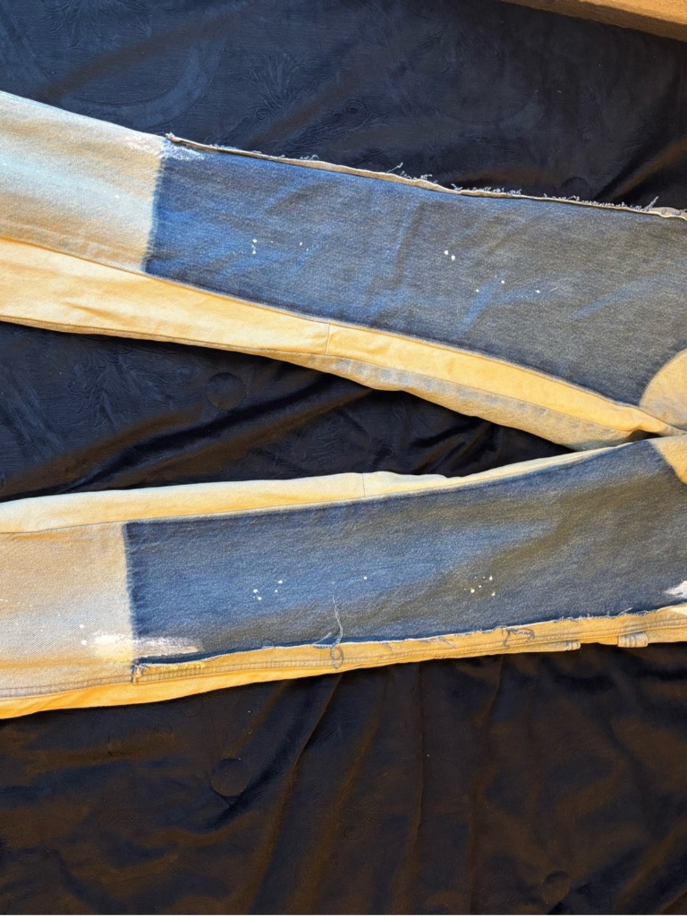 Two-Tone Patchwork Jeans in Blue and Tan